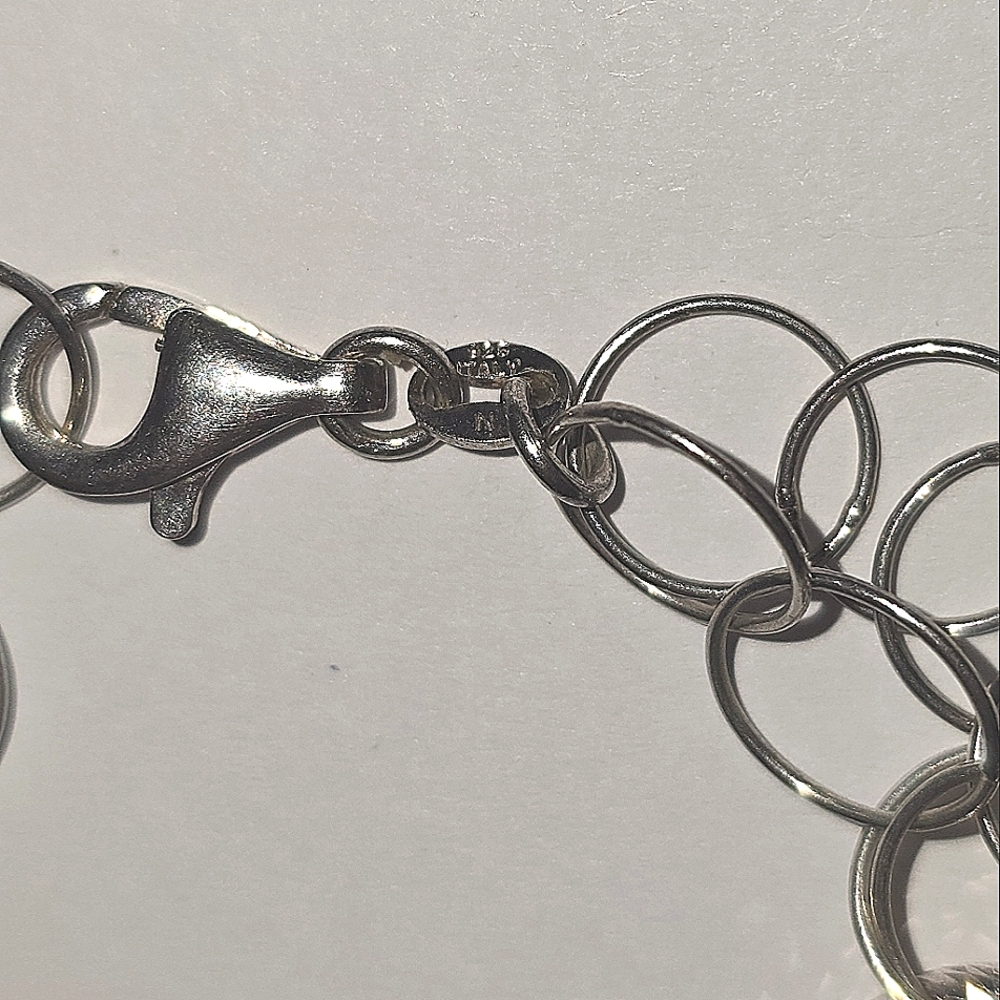 Sterling Silver Circle Link Bracelet Diamond Cut Chain Lobster Clasp 7.5 Inches - Picture 3 of 4